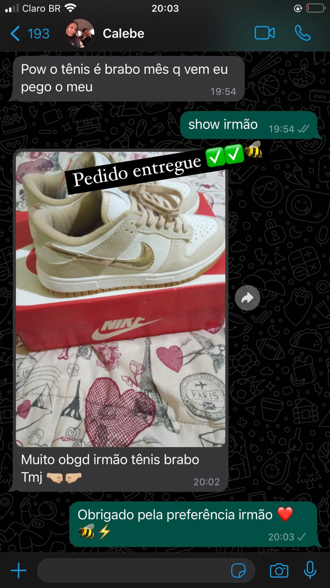 Feedback de cliente 1 da Abelha Imports